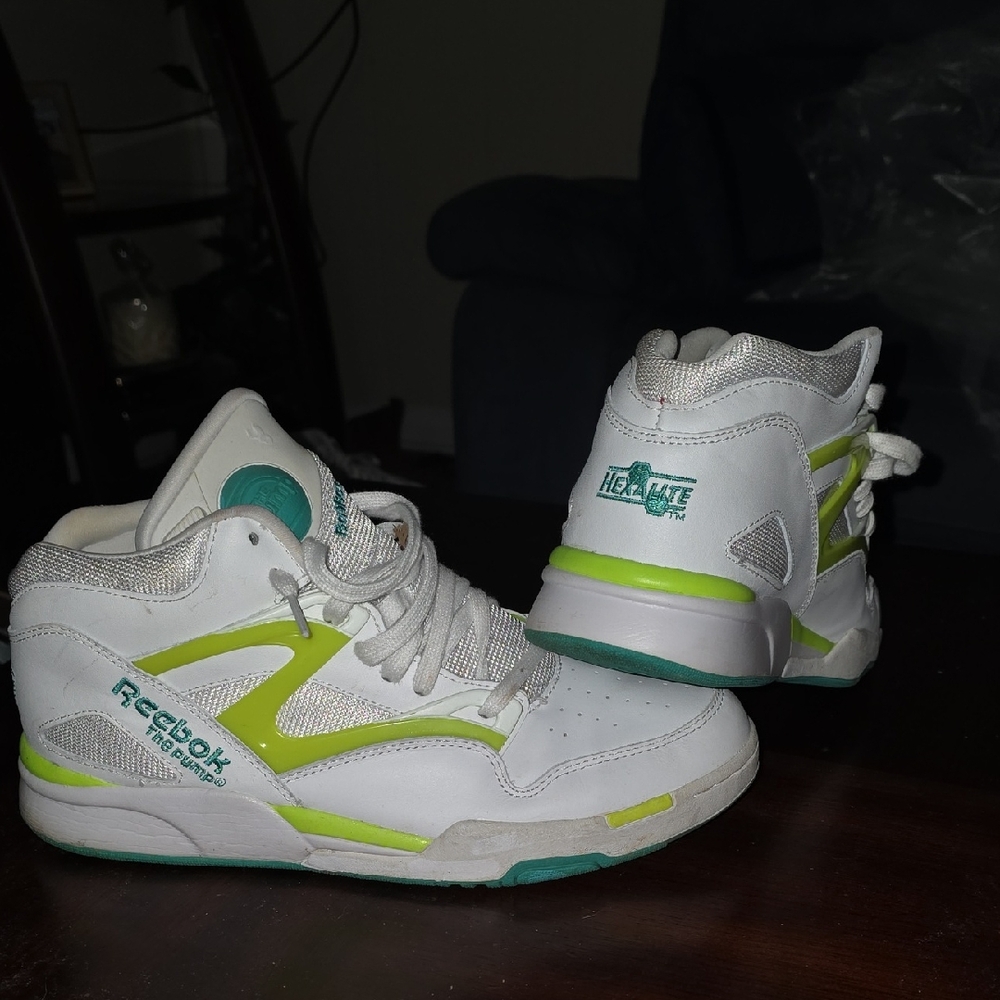 Reebok Kids White and Lime Green Sneakers